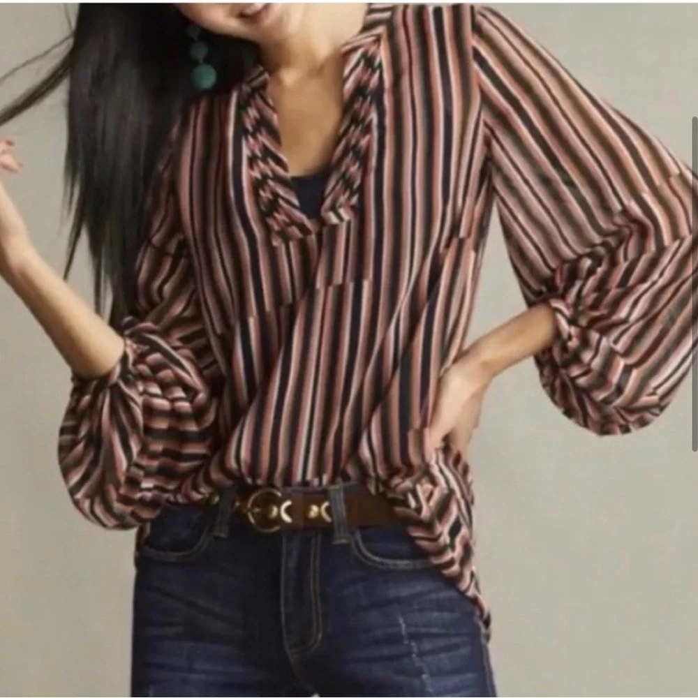 🪅Ultimate Multicolor Blue/Green/orange Stripe Blouse blouson cabi 5519 M - Picture 6 of 8